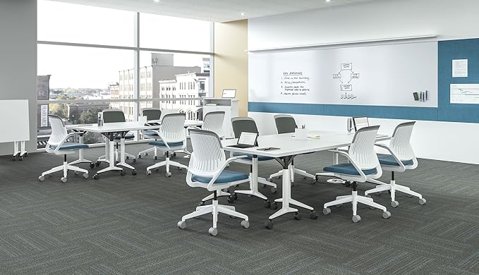 Steelcase Cobi Office Chair: Arms with Soft Arm Caps, Near Black Frame, and Nickel Fabric with Standard Carpet Casters
