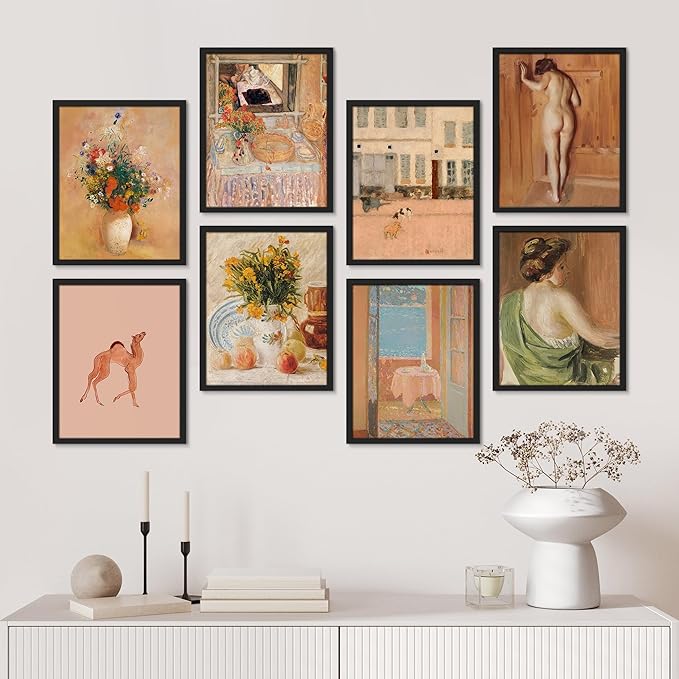 SIGNWIN Framed Poster Bathroom Decor, Wall Art Room Decor Multicolor for Living Room, Bedroom, Office Pastel Landscape Flowers Female Portrait Vintage Illustrations Bohemian - 12"x16"x 8 Black