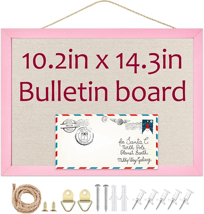 Linen Bulletin Board,10.2"x14.2" Pink Wood Frame Bulletin Boards,Beige Linen,Small Pin Board for Home Kitchen Office Decorative(PK-2636)