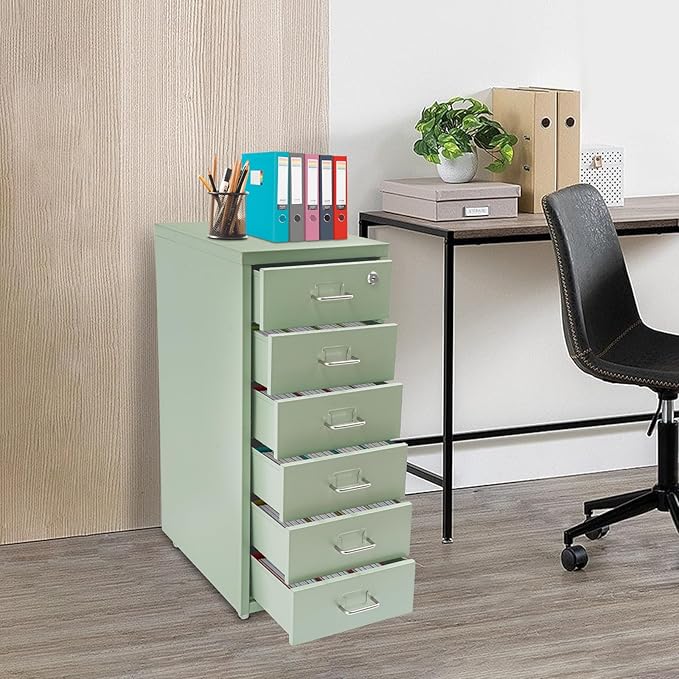 Vertical File Cabinets, 6 Tier Metal File Cabinet with Lock, Multi Drawer Cabinet for Home Office, Assembly Required (Green)