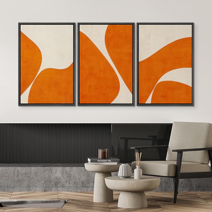 SIGNWIN Framed Wall Art Print Set Modern Abstract Orange Geometric Mid-Century Minimalist Photography Modern Art Minimalist Closeup Dramatic for Living Room, Bedroom, Office - 16"x24"x3 Black
