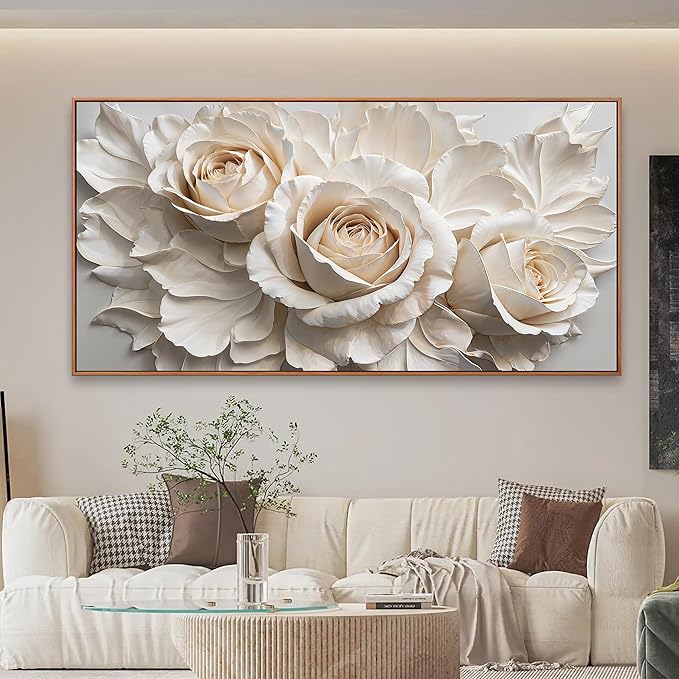 Large Wall Art For Living Room Home Wall Decor Modern Canvas Art Wall Decor 29 X 58 Inches White Flower Wall Art Elegant Picture For Bedroom Hotel Office Artwork With Framed
