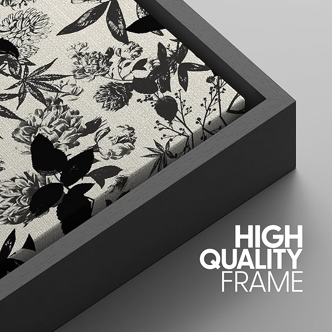 SIGNWIN Framed Canvas Print Wall Art Set Black and White Botanical Collage Monochrome Floral and Leaf Illustrations Modern Art Decorative Abstract for Living Room, Bedroom, Office - 24"x36"x3 Black