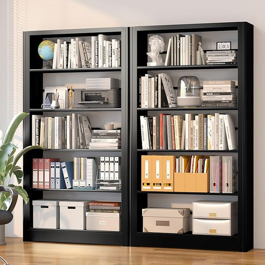 5 Tier Wide Bookshelf, Tall Bookcase with Open Shelves, Metal Black Bookcase Morden Book Shelf for Bedroom,Living Room,Library,Office,Book Shelves