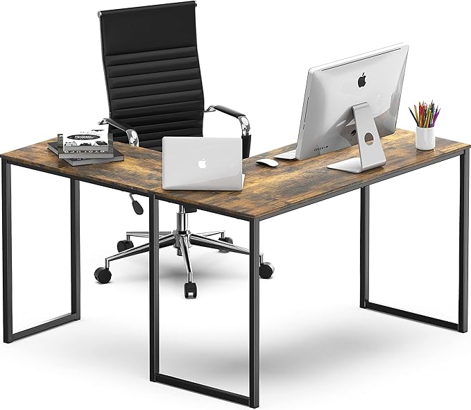 SHW Mission 48 x 48 Inches L-Shape Home Office Computer Desk, Rustic Brown