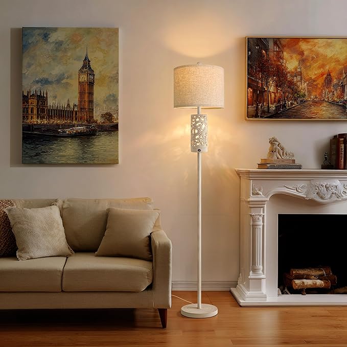 OYEARS 65" Floor Lamp with Night Light,Farmhouse Floor Lamps for Bedroom,Tall Floor Lamp for Living Room,Rustic Floor Lamps,Vintage Standing Lamp with Linen Shade,Boho Reading Lamp for Home Decor