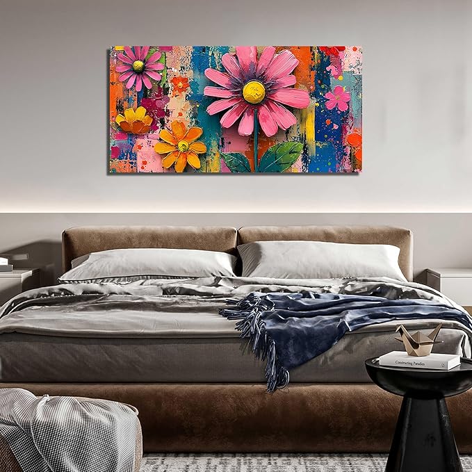 Colorful Prints Wall Art for Living Room Flower Poster Wall Art for Teen Girl Room Wall Decor for Bedroom Aesthetic Size 24 x 48 Inch