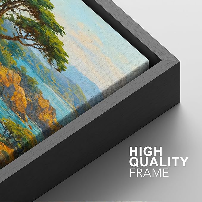 SIGNFORD Framed Wall Art Print Set Bright Coastal Cliffs and Ocean View Vibrant Seascape Digital Art Modern Art Contemporary for Living Room, Bedroom, Office - 24"x36"x3 Black