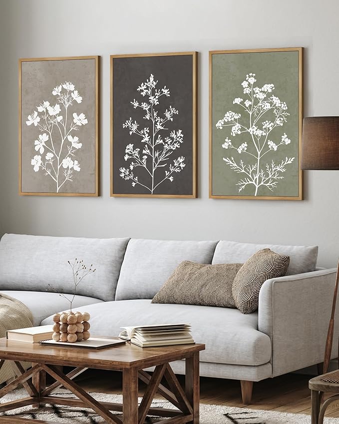 Drsoum Flower Framed Wall Art Vintage Floral Minimalist Wall Hanging Decor Farmhouse Colorful Botanical Prints Artwork for Bedroom Living Room Hallway 24x36in Natural Framed