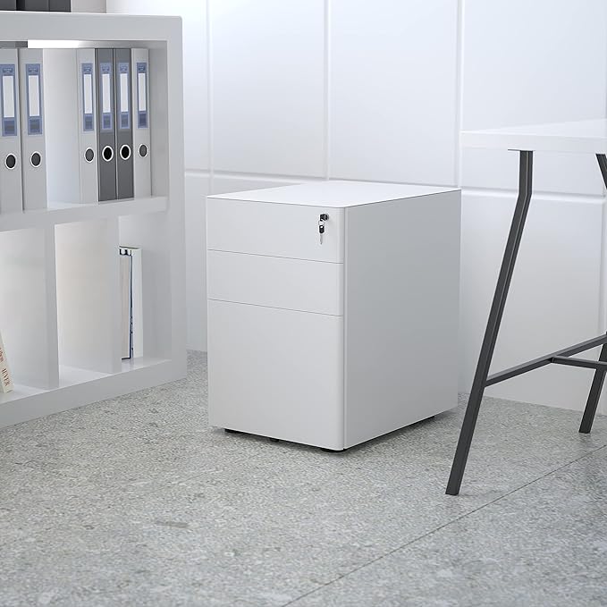 EMMA + OLIVER Modern 3-Drawer Mobile Locking Filing Cabinet Storage Organizer-White