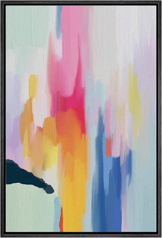 MUDECOR Framed Canvas Print Wall Art Watercolor Pastel Paint Strokes Abstract Shapes Illustrations Minimalism Decorative Relax/Zen Colorful Nordic for Living Room, Bedroom, Office - 24"x36" Black
