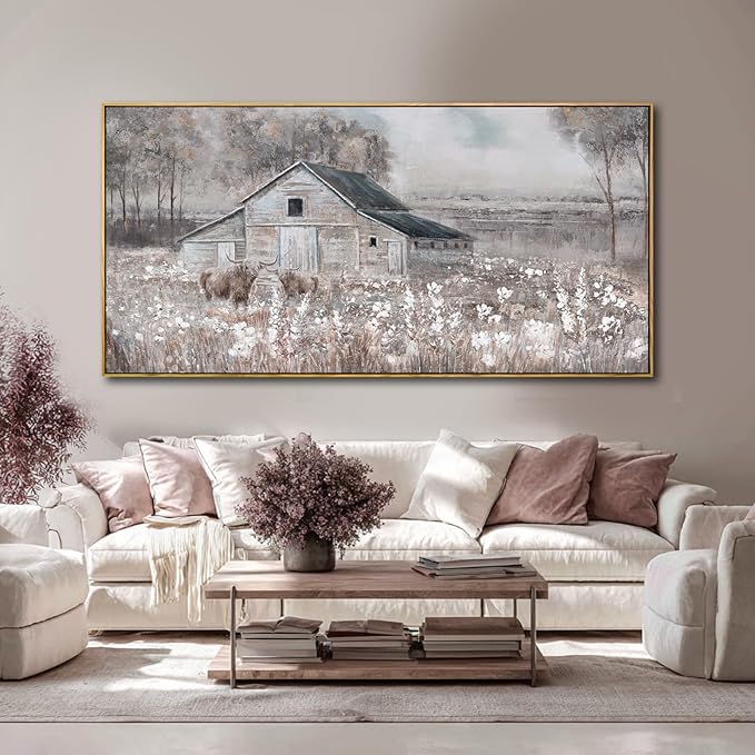 SDYA Flower Canvas Wall Art Cow Pictures Wall Decor Landscape Photo Prints 29"x58" Large Artwork for Living Room Poster for Office