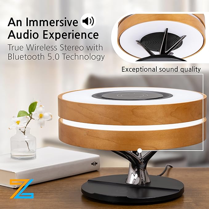 Dawn Lamp Modern Desk Lamp Multifunctional with Adjustable Light Settings, TWS Bluetooth Speaker, Wireless Charger, Touch Controls, for Home Office, Dorm Decor, Bedroom