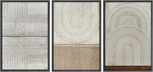 SIGNWIN Framed Canvas Print Wall Art Set Grunge Circle Polygon Collage Abstract Geometric Cozy Neutral Minimalism Modern Art Decorative Boho for Living Room, Bedroom, Office - 24"x36"x3 Black