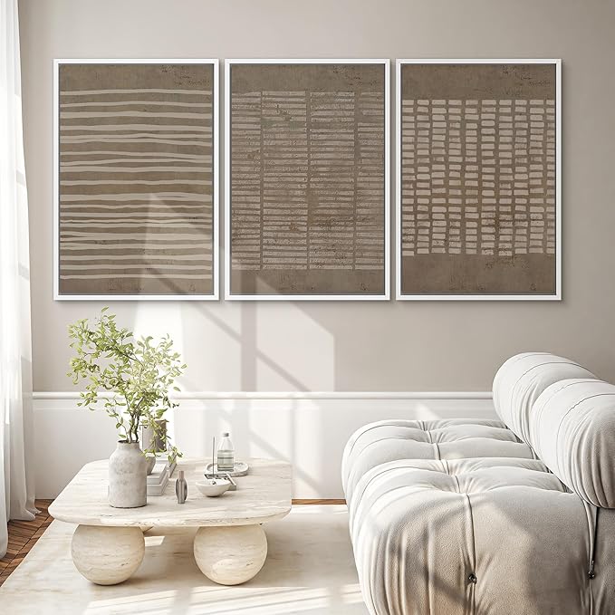 SIGNWIN Framed Canvas Print Wall Art Set Grunge Geometric Brown Line Art Graffiti & Street Art Abstract Illustrations Modern Art Decorative Nordic for Living Room, Bedroom, Office - 16"x24"x3 White