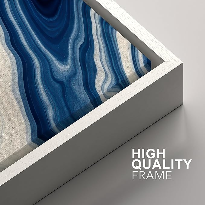 SIGNFORD Framed Wall Art Print Set Blue and Green Marble Swirl Abstract Bold Digital Art Modern Art Contemporary for Living Room, Bedroom, Office - 24"x36"x3 WHITE