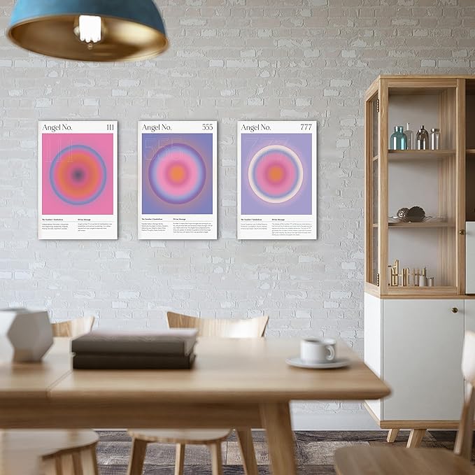 Colorful Gradient Aura Angel Numbers Poster Canvas Print Artwork Room Decor for Bedroom Aesthetic, 3 Piece Framed Inspirational Minimalist Art Paintings Decor for Bedroom Office 16"x24" x 3 Pcs