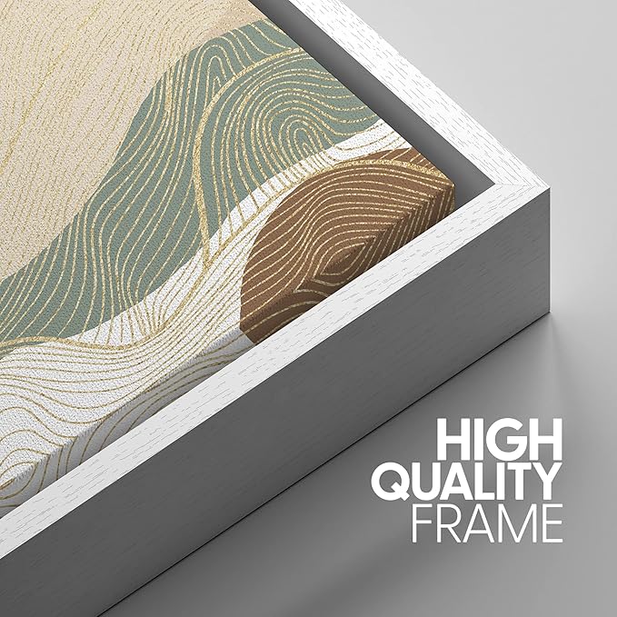 SIGNWIN Framed Canvas Print Wall Art Set Multicolor Geometric Wave Collage Abstract Shapes Illustrations Modern Art Decorative Nordic Zen Chic for Living Room, Bedroom, Office - 24"x36"x3 White