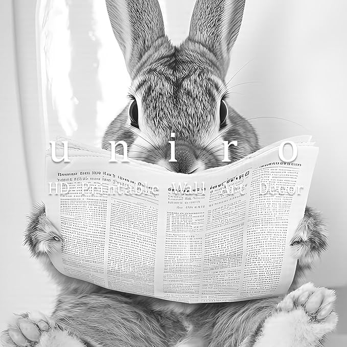 uniro Funny Bathroom Wall Art Prints Funny Rabbit on Toilet Wall Art Vintage Reading Newspaper Bunny Bathroom Print Whimsical Farmhouse Decor Cute Bunny Animal Canvas Print Painting Modern Bathroom Signs Wall Art Poster for Bathroom Decor( 8" x 10"-UNF...