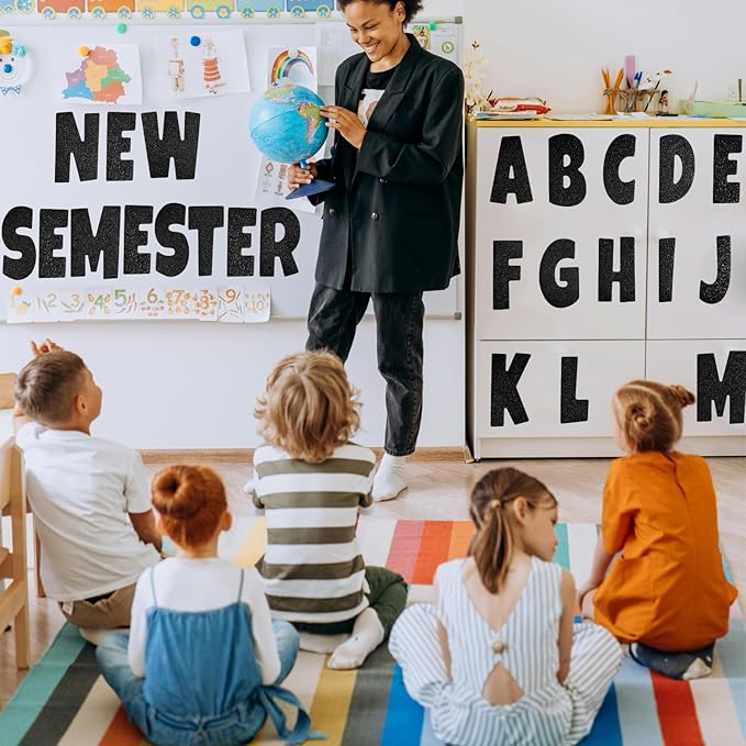 Glitter Bulletin Board Letters for Classroom Alphabet Poster Board Letters for Bulletin Board Display Home School Classroom Decor(Black,4 Inch)