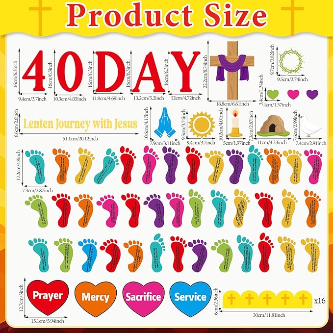 Christian Religious Bulletin Board Decorations Set Spring Sunday School Decoration 40 Day Journey with Jesus Paper Cutout Footprint Bible Verses Bulletin Board for Church Office Chalkboard Wall Decor