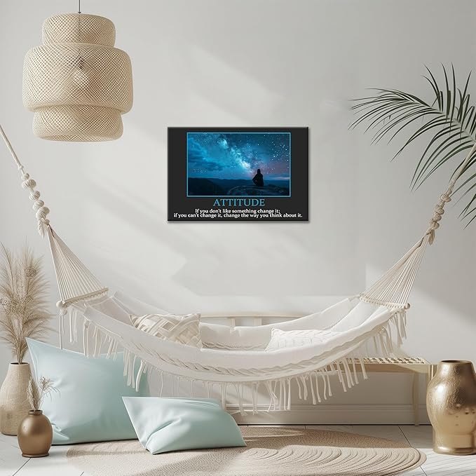 UZMKM - Inspirational Canvas Wall Art, ATTITUDE Mindset Quotes Waman Watch Star Picture Prints, Success Framed Company Poster, Positive Quotes Wall Painting for Home Office Workplace 24x36 Inch