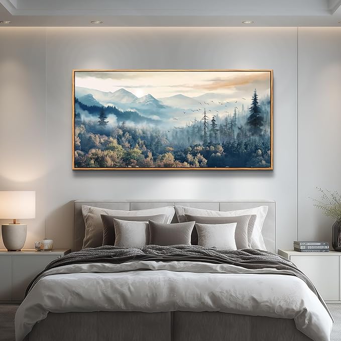 MHARTK66 Wood Framed Canvas Wall Art For Living Room Wall Decorations For Bedroom Office Wall Decor Prints Foggy Forest Trees Landscape Wall Painting Wall Pictures Ready To Hang Room Home Art Decor