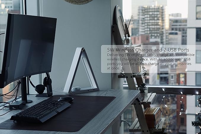 Multifunctional LED Desk Lamp with Dimmable Touch Controls, 15 Adjustable Light Settings, Wireless Charger, Dual USB Ports with Modern Minimalist Design for Bed and Living Rooms (Silver)