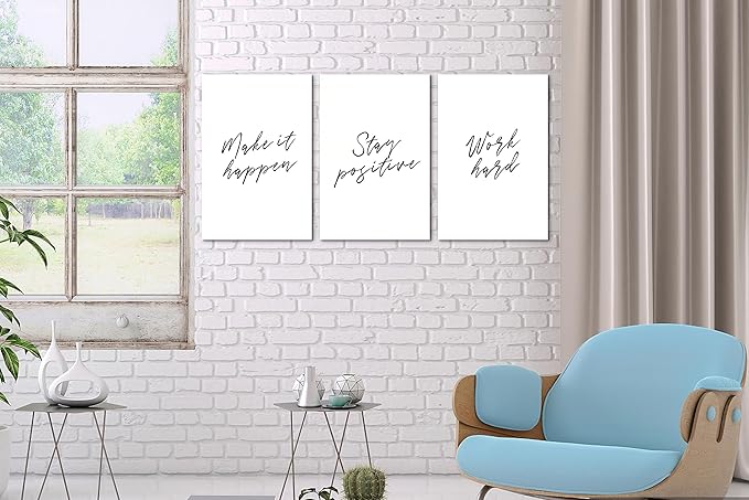 SHMAO Office Canvas Wall Art Motivational Wall Decor, 3 Piece Modern Positive Quotes Print Pictures for Office Wall Decor Women Inspirational Framed Artwork Home Office Decor 12”x18”x3 Panels