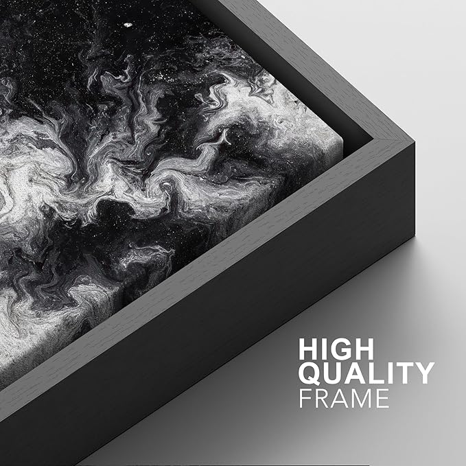 SIGNFORD Framed Wall Art Print Set Black and White Marble Abstract Modern Fluid Digital Art Modern Art Contemporary for Living Room, Bedroom, Office - 16"x24"x3 Black