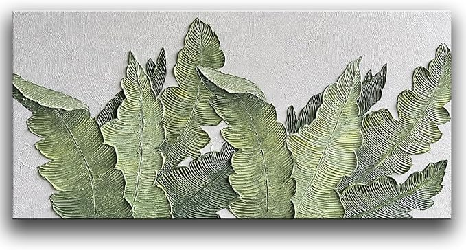 YaSheng Art- Large Canvas Wall Art Oil Paintings ,Hand Painted 3D Textured Wall Art Green Large leaf plant Artwork paintings ,Modern Minimalist Abstract Wall Art Painting, Wall Art for living room Bedroom Office Wall Deco Home, Framed Wall Art Pictures...