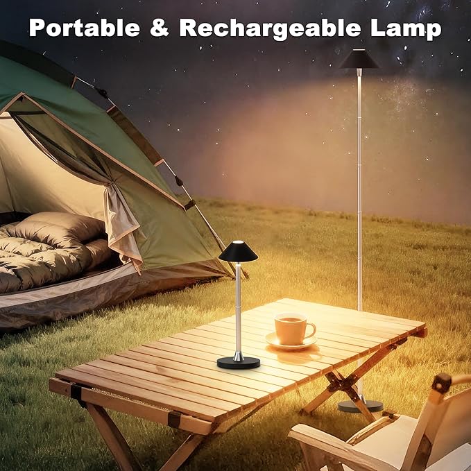Rechargeable Floor Lamp for Indoor/Outdoor, Cordless Tall Standing Lamp with 3 Color Temps & Dimmable, IP43 Waterproof, Adjustable Height 16-56 Inch, Portable Pull-Up Lamp for Camping, Patio(Black)