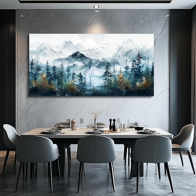 FUHAIHUA Large Wall Decor For Living Room Canvas Wall Art For Bedroom Office Decorations Hotel Room Mural Misty Forests Trees Wall Pictures Artwork Ink Landscape Painting Modern Home Decor 24x48 In