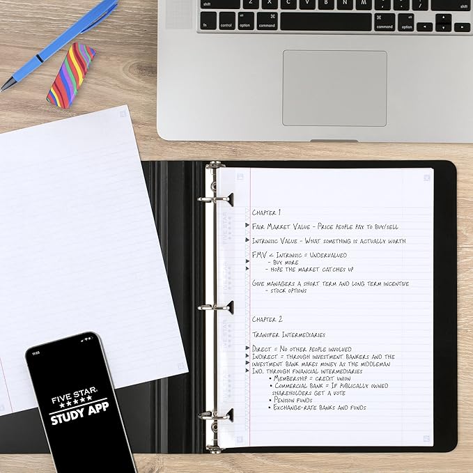 Five Star Loose Leaf Paper + Study App, College Ruled Filler Notebook Paper, Reinforced, Fights Ink Bleed, 8-1/2" x 11", 200 Sheets (170054-ECM)