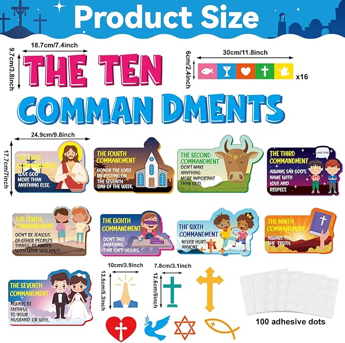 gisgfim Ten Commandments Bulletin Board Decorations Set Classroom Religious Jesus Paper Cutouts Christian Bible Verse Bulletin Board Decor for Back to School Sunday School Church Chalkboard Wall