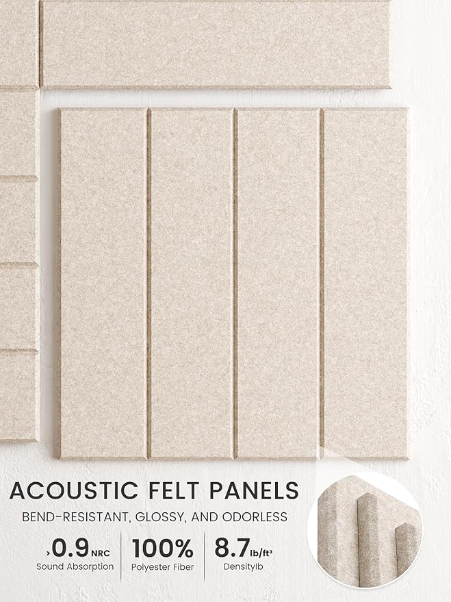 Bumusty Large Cork Board Alternative-48 x 36" Felt Bulletin Board Tiles, with 30 Pushpins, 70 Adhesive Tabs, 12-Pack Slat Wall Paneling, Cork Boards for Office Push Pin Board Felt Board-Oatmeal