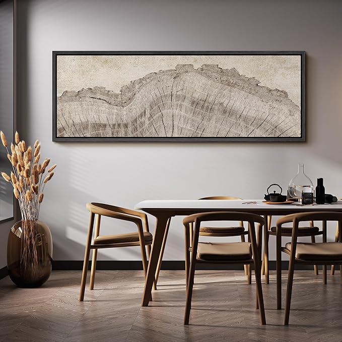 SIGNFORD Large Framed Canvas Tree Ring Texture Wood Slice Illustrations Modern Art Calm Warm for Living Room, Bedroom, Office - 60"x20"
