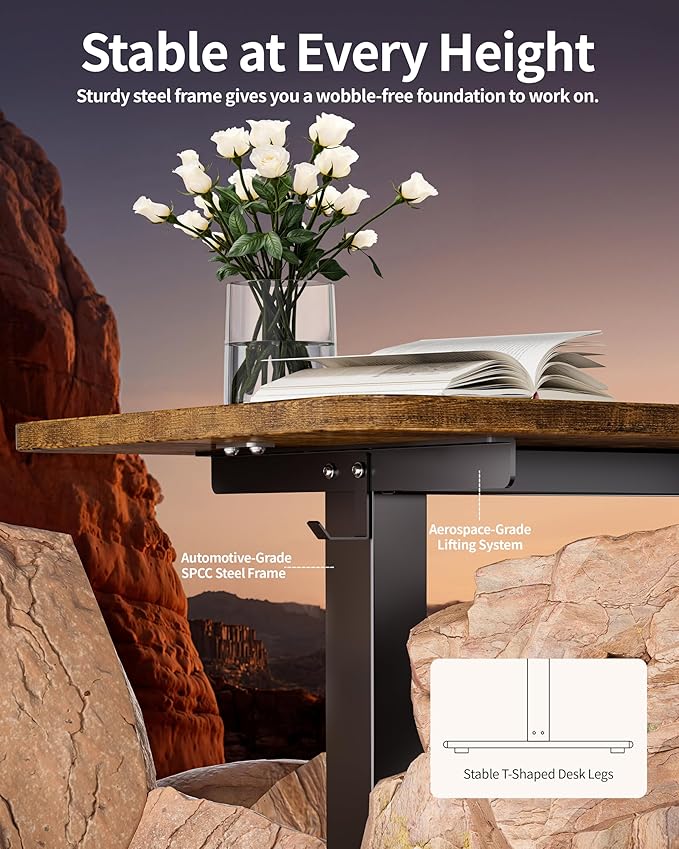 BIZUM Electric Standing Desk 63 x 24 Inch Computer Desk-Gaming Desk Rustic Brown Home Office Desks Height Adjustable Memory Stand Up Computer Workstation