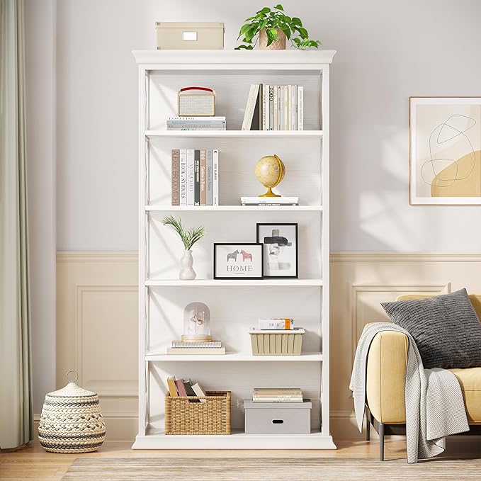 Tribesigns 6-Tier Bookcase, 71 Inches Industrial Bookshelves and Bookcases, Floor Standing 5 Shelf Display Storage Shelves Tall Bookcase for Home Office, Living Room, Bed Room, White