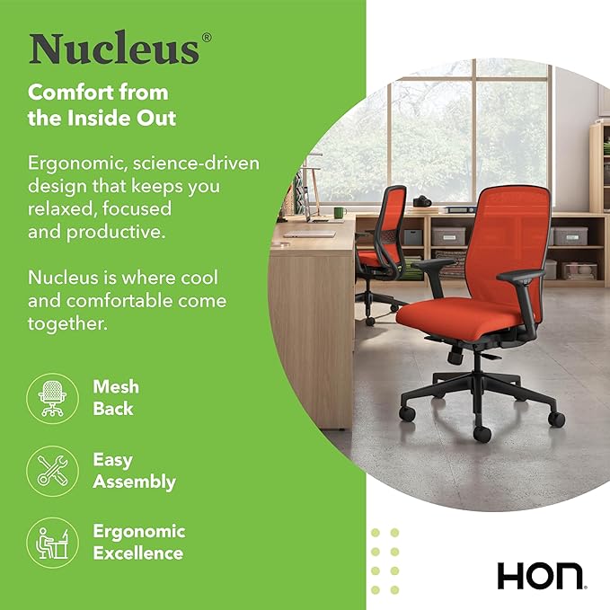 HON Nucleus Task Chair, Spectrum Mesh, Standard Synchro-Tilt Control, Office Chair with Lumbar Support, Height and Width Adjustable Arms, Black Frame, Salamander