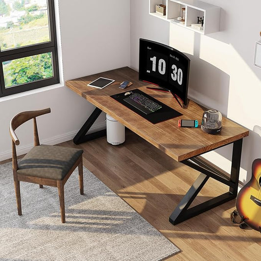 55inch Solid Wood Computer Desk,Large Office Desk Home Simple Modern Long Desk Study Writing Desk Dining Table for Home Office