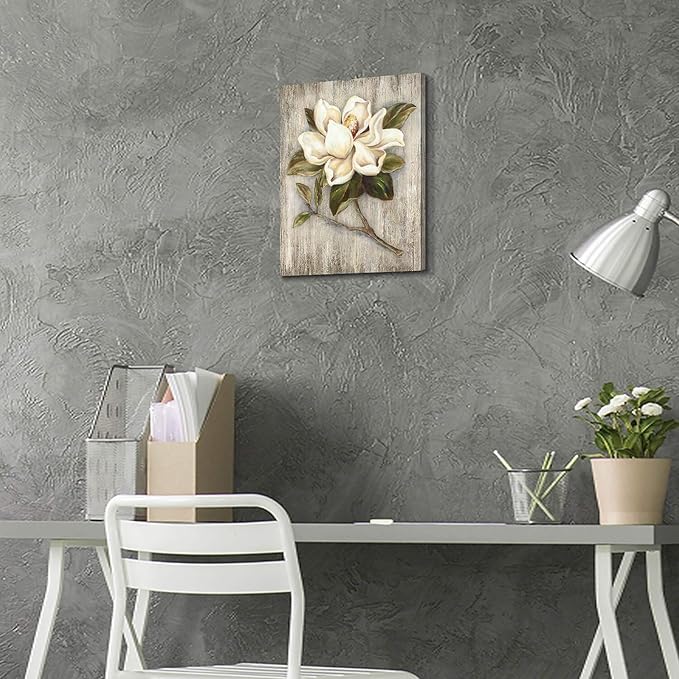 UTOP-art Floral Canvas Wall Art Painting White Rose Flower Green Leaves Hand Painted Texture Picture Artwork For Bedroom plant wall decor Bathroom Walls