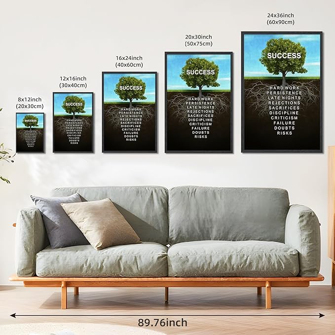 Framed Success Tree Canvas Print Art Modern Wall Art Painting Elegant Pictures Motivational Tree Root Wall Decor Home Decor Office Apartment Wall Decoration (Black Framed,12L x16W)
