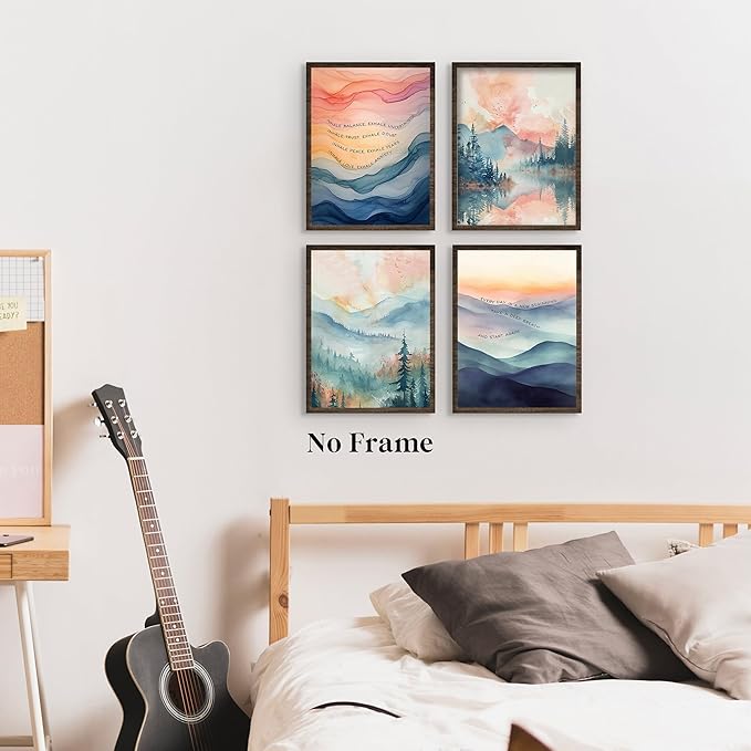 Inhale Exhale Mental Health Wall Art Prints Set of 4, Therapy Office Decor, Watercolor Abstract Prints for Wall Decor, Calming Breathe Poster for Therapy Counselling Room 12”x16” Unframed