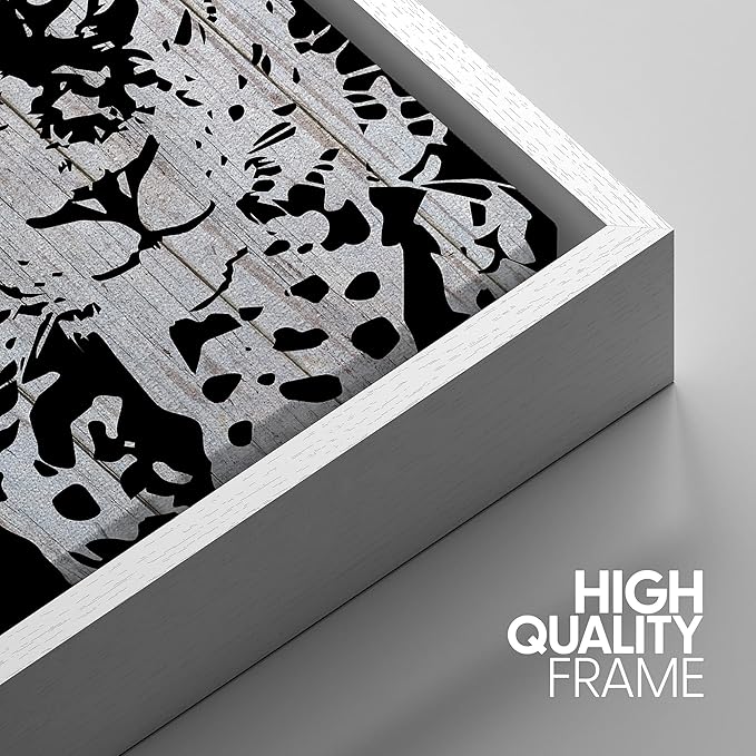 IDEA4WALL Framed Canvas Print Wall Art Grayscale Spotted Leopard Stalking on Wood Panels Animals WildLife Illustrations Modern Art Tropical Portrait for Living Room, Bedroom, Office - 16"x24" WHITE