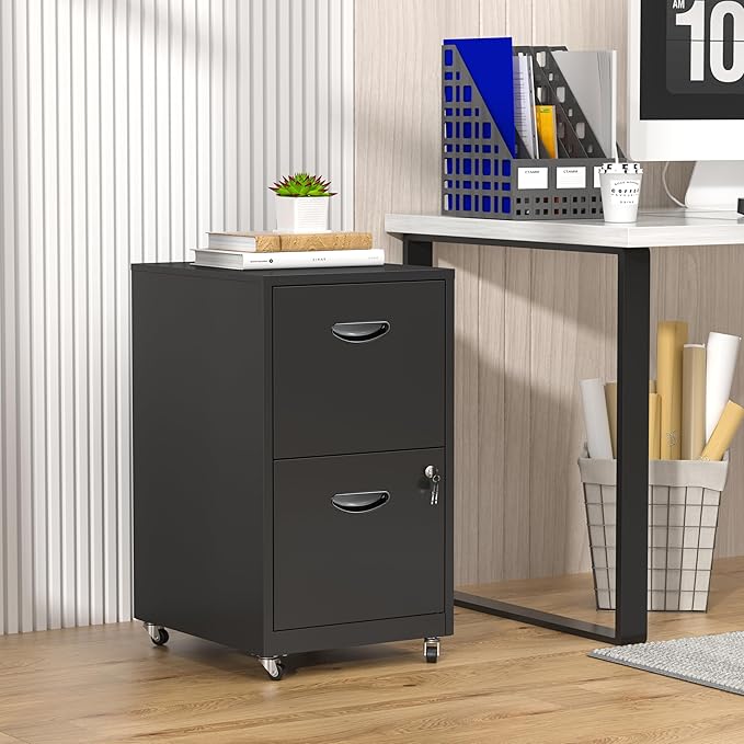 2 Drawer Rolling File Cabinet with Lock,Filing Cabinets for Home Office,Two Drawer File Cabinet, Mobile Under Desk File Cabinets, Printer Stand with Wheels Fit Letter/A4,Assembly Required