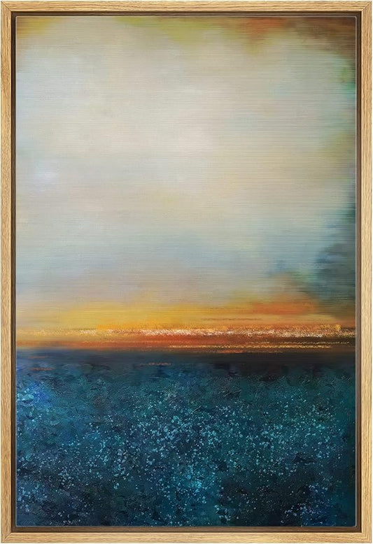 SIGNWIN Framed Canvas Print Wall Art Pastel Sunset Sea Horizon Abstract Wilderness Illustrations Modern Art Modern Scenic Relax/Calm Ultra for Living Room, Bedroom, Office - 16"x24" Natural