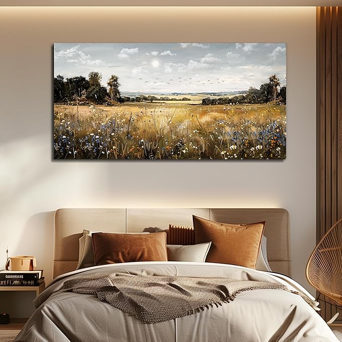KELIYUAN Canvas Wall Art For Living Room Farmhouse Wall Decor For Bedroom Office Decorations Field Scenery Wall Painting Countryside Pictures Artwork Modern Ready To Hang Home Decor 30"X60"