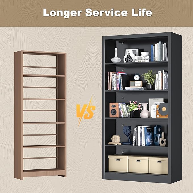 Book Shelf, 14" Deep Bookshelves Cases for Books, Garage Kit, CDs, 66" Tall Bookcase for Home Office Library Living Room, 5 Tier Bookshelf with Adjustable Shelves, Black Bookshelf