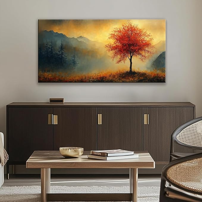 Suconvng Modern Wall Art For Living Room Painting Modern Gold Landscape Canvas Art Wall Decor Tree Aesthetic Wall Decor Prints Artwork Picture For Bedroom Kitchen Office Decoration 24" X 48"